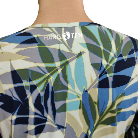 Hang Ten M Tropical Leaf Long Sleeve Swim Shirt Modest Rashguard Top Zip Pocket - Picture 8 of 9